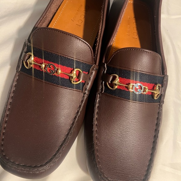 Men’s Gucci, leather horsebit GG driver loafers size 10 1/2 US made in Italy - Picture 2 of 7